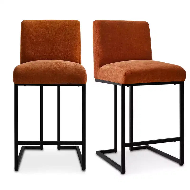 Set of 2 Modern Counter Height Bar Stools with Backs, 25 Upholstered Kitchen Island Chairs with Black Metal Sled Base - Panipeachy