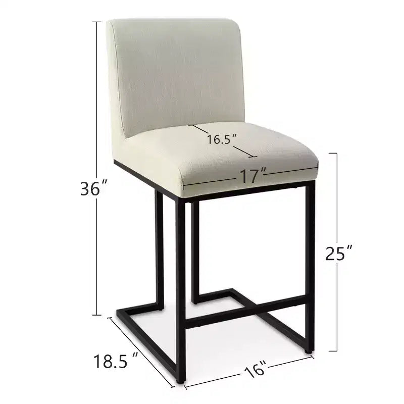 Set of 2 Modern Counter Height Bar Stools with Backs, 25 Upholstered Kitchen Island Chairs with Black Metal Sled Base - Panipeachy