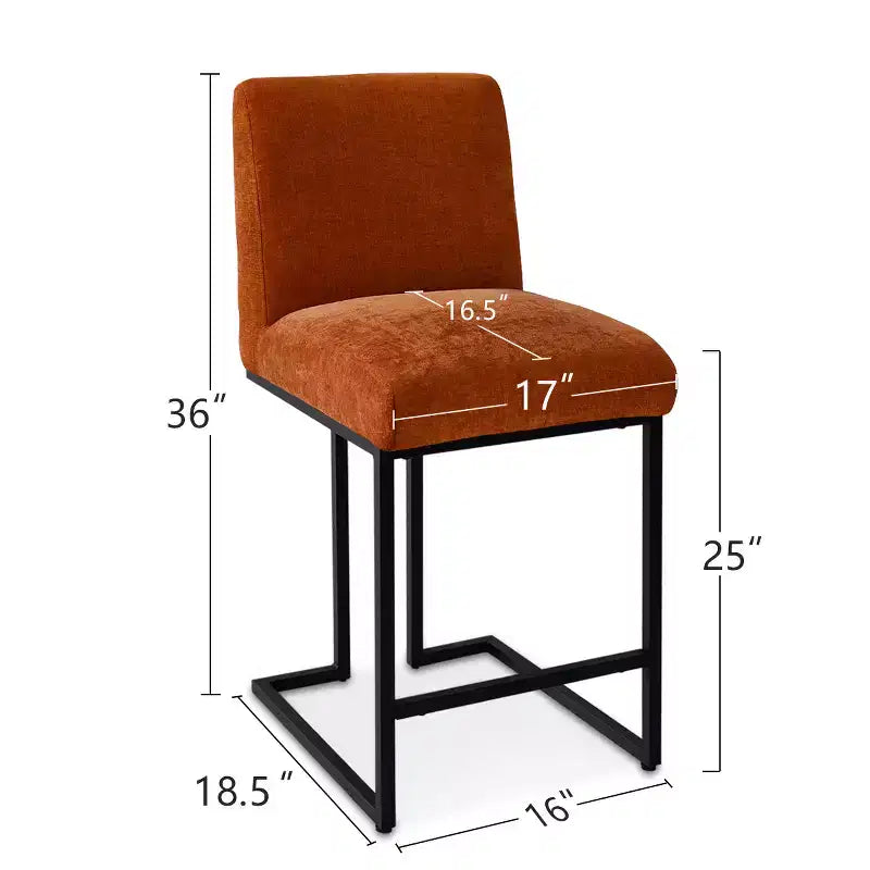 Set of 2 Modern Counter Height Bar Stools with Backs, 25 Upholstered Kitchen Island Chairs with Black Metal Sled Base - Panipeachy