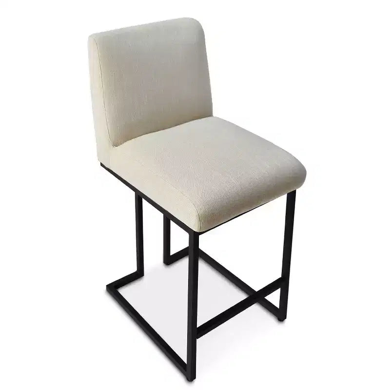 Set of 2 Modern Counter Height Bar Stools with Backs, 25 Upholstered Kitchen Island Chairs with Black Metal Sled Base - Panipeachy