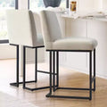 Set of 2 Modern Counter Height Bar Stools with Backs, 25 Upholstered Kitchen Island Chairs with Black Metal Sled Base - Panipeachy