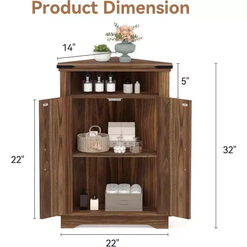 Corner Storage Cabinet, Farmhouse Small Corner Cabinet with Barn Door and Adjustable Shelf, Narrow Cabinet Organizer for Bathroom