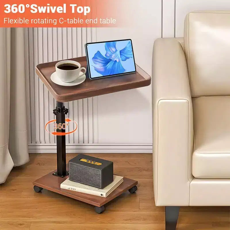 C Shape End Table Adjustable Height, 360Swivel TV Tray Table for Small Spaces, Couch That Slide Under with Wheels for Living Room Bedroom
