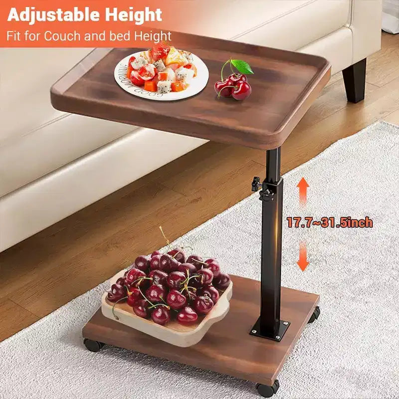 C Shape End Table Adjustable Height, 360Swivel TV Tray Table for Small Spaces, Couch That Slide Under with Wheels for Living Room Bedroom