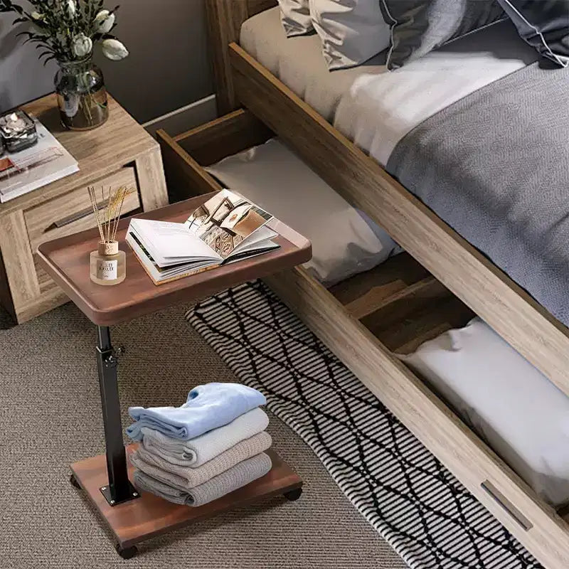 C Shape End Table Adjustable Height, 360Swivel TV Tray Table for Small Spaces, Couch That Slide Under with Wheels for Living Room Bedroom