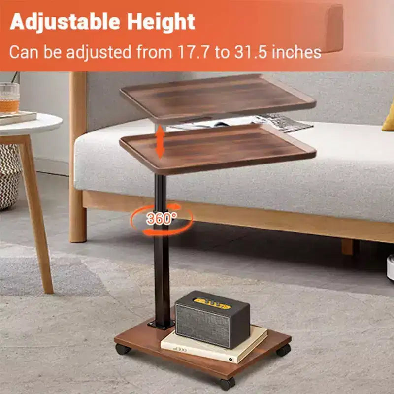 C Shape End Table Adjustable Height, 360Swivel TV Tray Table for Small Spaces, Couch That Slide Under with Wheels for Living Room Bedroom