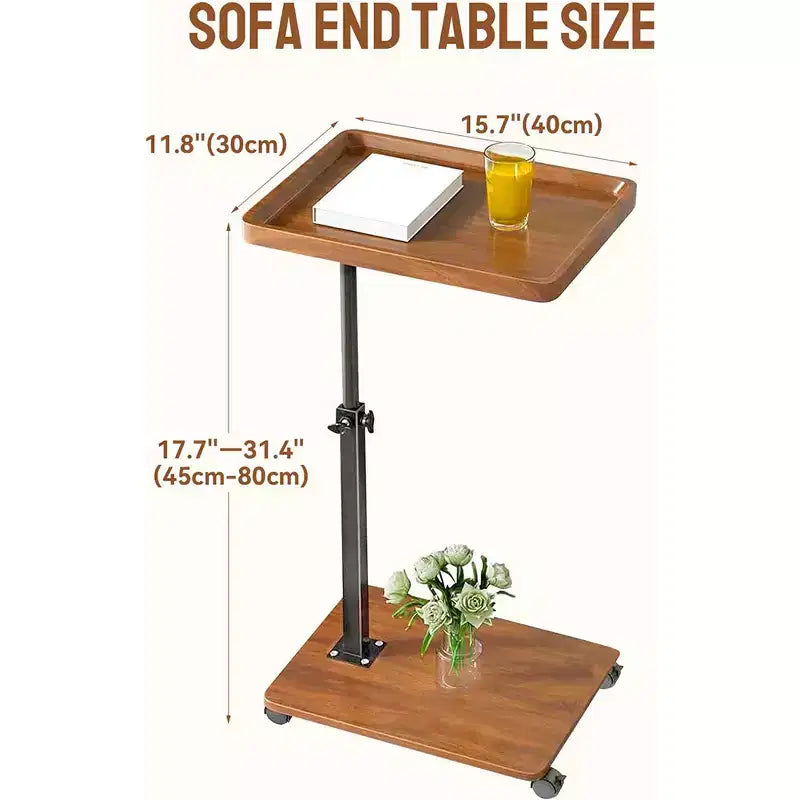 C Shape End Table Adjustable Height, 360Swivel TV Tray Table for Small Spaces, Couch That Slide Under with Wheels for Living Room Bedroom