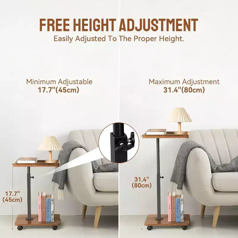 C Shape End Table Adjustable Height, 360Swivel TV Tray Table for Small Spaces, Couch That Slide Under with Wheels for Living Room Bedroom