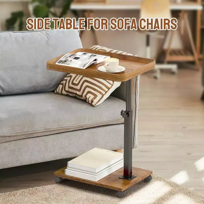 C Shape End Table Adjustable Height, 360Swivel TV Tray Table for Small Spaces, Couch That Slide Under with Wheels for Living Room Bedroom