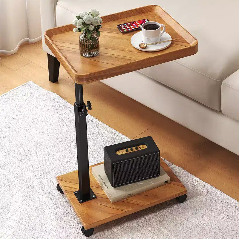 C Shape End Table Adjustable Height, 360Swivel TV Tray Table for Small Spaces, Couch That Slide Under with Wheels for Living Room Bedroom
