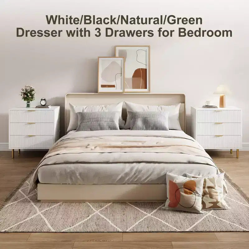 3-Drawer Dresser, Large Nightstand Chest for Bedroom Storage, White