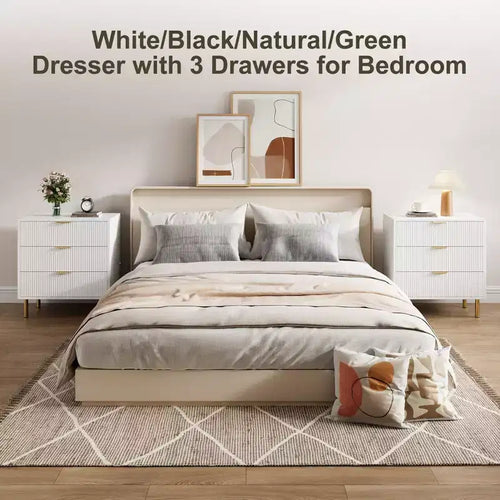 3-Drawer Dresser, Large Nightstand Chest for Bedroom Storage, White