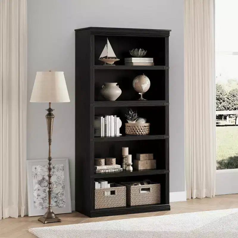 5 Tier Moden Bookcase, 67.4 Tall Wooden Bookshelves with Oopen Shelves, Book Shelf for Living Room, Office