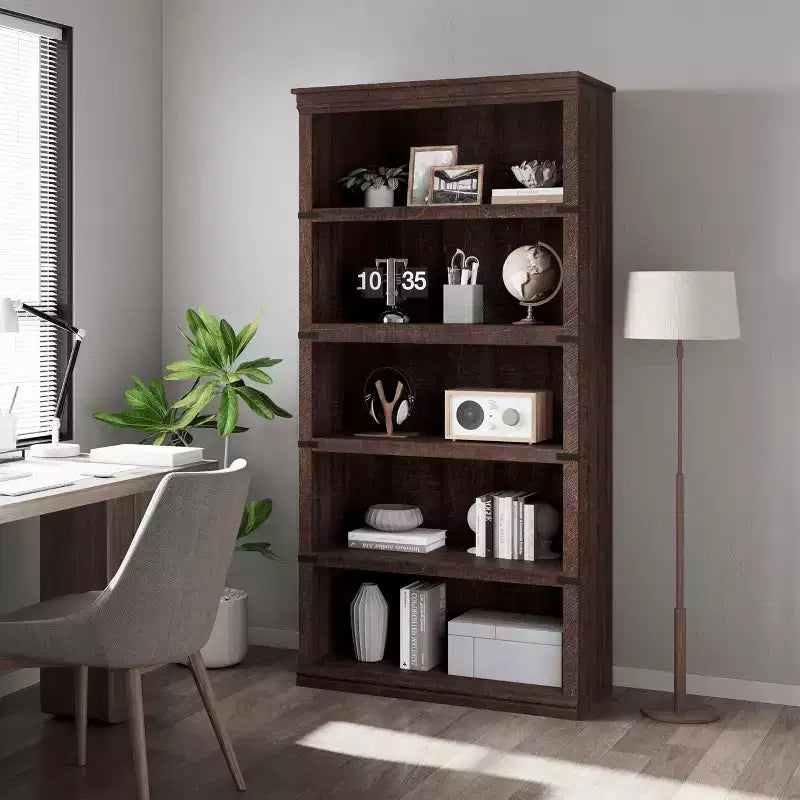 5 Tier Moden Bookcase, 67.4 Tall Wooden Bookshelves with Oopen Shelves, Book Shelf for Living Room, Office