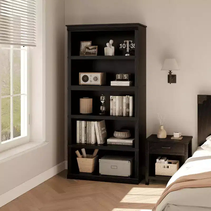 5 Tier Moden Bookcase, 67.4 Tall Wooden Bookshelves with Oopen Shelves, Book Shelf for Living Room, Office