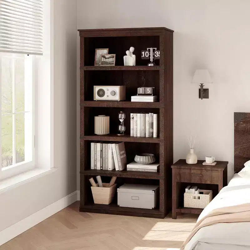 5 Tier Moden Bookcase, 67.4 Tall Wooden Bookshelves with Oopen Shelves, Book Shelf for Living Room, Office