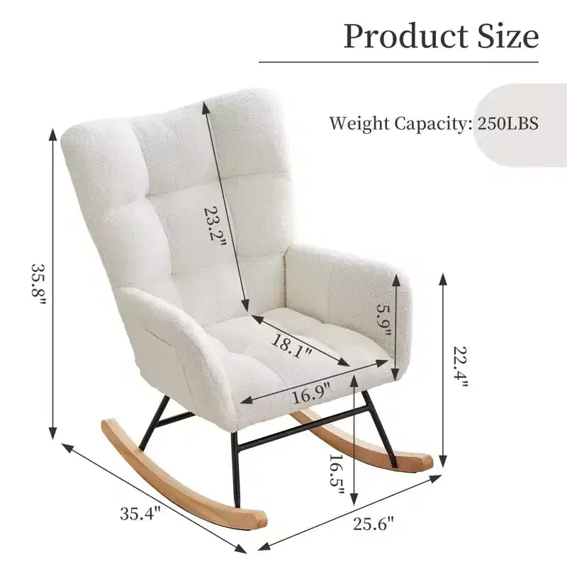 Nursing Glider Rocking Chair Teddy Upholstered High-Back Recliner with Side Pockets, Modern Accent Chair for Nursery, Bedroom & Living Room