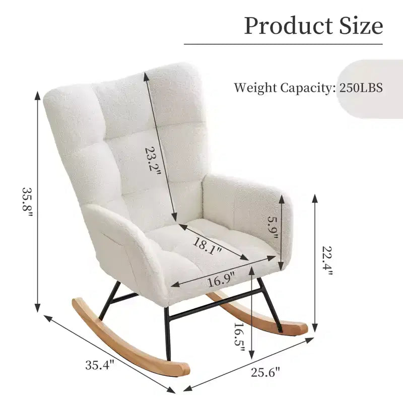 Nursing Glider Rocking Chair Teddy Upholstered High-Back Recliner with Side Pockets, Modern Accent Chair for Nursery, Bedroom & Living Room