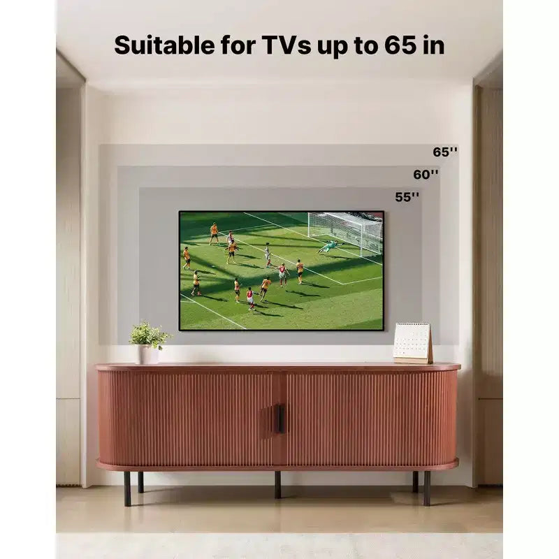 TV Stand for 58 in TV with Rolling Shutter Door Adjustable Shelves Boho Style Brown