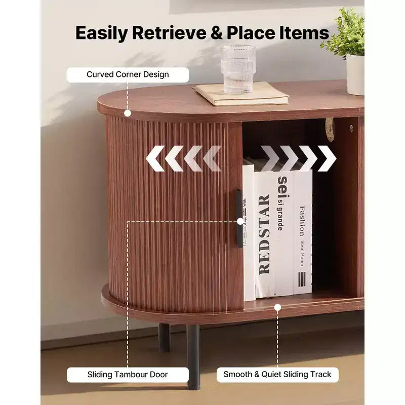 TV Stand for 58 in TV with Rolling Shutter Door Adjustable Shelves Boho Style Brown