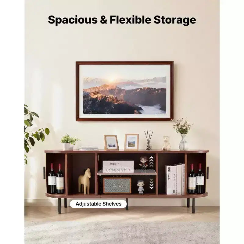 TV Stand for 58 in TV with Rolling Shutter Door Adjustable Shelves Boho Style Brown