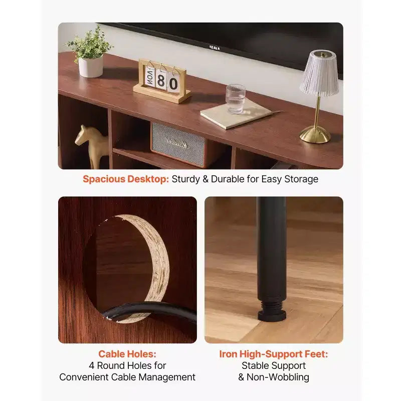 TV Stand for 58 in TV with Rolling Shutter Door Adjustable Shelves Boho Style Brown