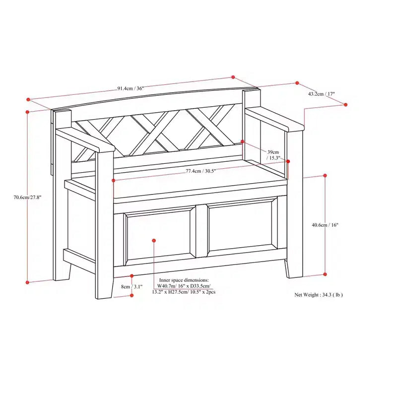 Halifax Solid Wood 36 inch Wide Transitional Entryway Storage Bench