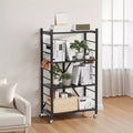 VEVOR 4-Tier Foldable Storage Shelf, 26W x 13D x 46H Inch Folding Metal Rack Shelving Unit, No Assembly Organizer Shelf with 5 Wheels & 4 Hooks,Black