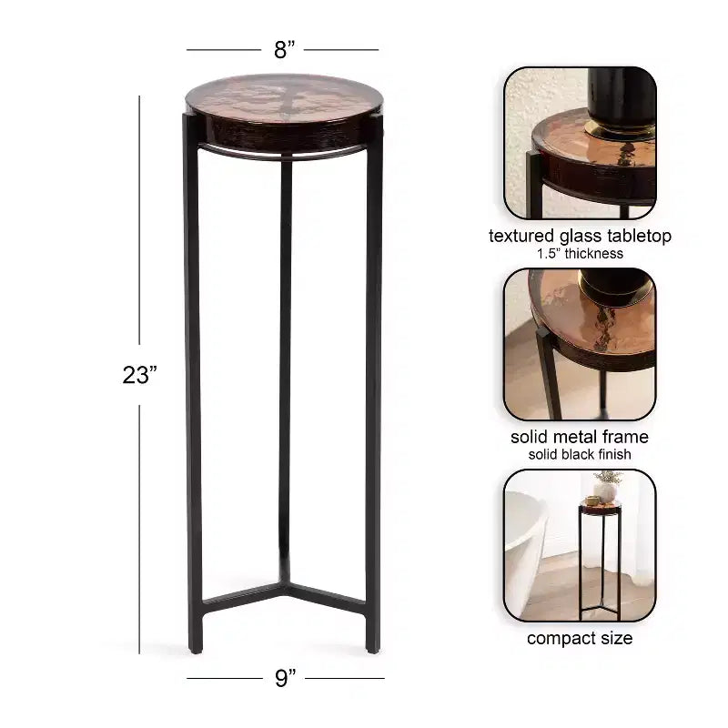 Kate and Laurel Aguilar Glass and Metal Drink Table, Amber and Black, 9x9x23