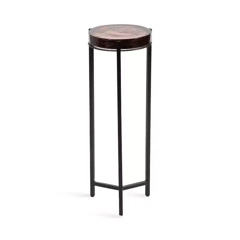 Kate and Laurel Aguilar Glass and Metal Drink Table, Amber and Black, 9x9x23