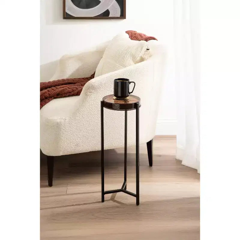 Kate and Laurel Aguilar Glass and Metal Drink Table, Amber and Black, 9x9x23