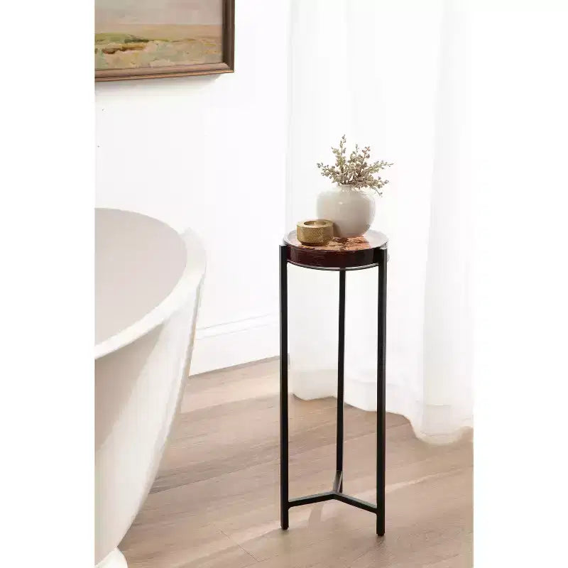 Kate and Laurel Aguilar Glass and Metal Drink Table, Amber and Black, 9x9x23