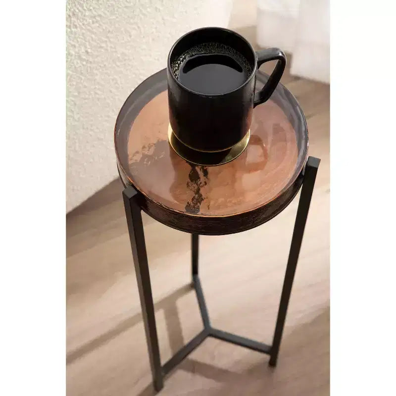 Kate and Laurel Aguilar Glass and Metal Drink Table, Amber and Black, 9x9x23