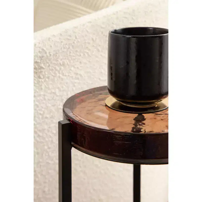 Kate and Laurel Aguilar Glass and Metal Drink Table, Amber and Black, 9x9x23