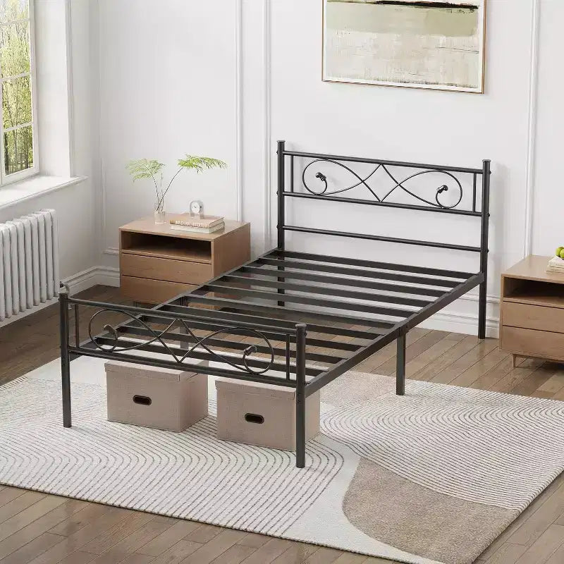 Twin Metal Platform Bed Frame with Headboard & Footboard, Underbed Storage, No Box Spring Needed, Easy Assembly, Black