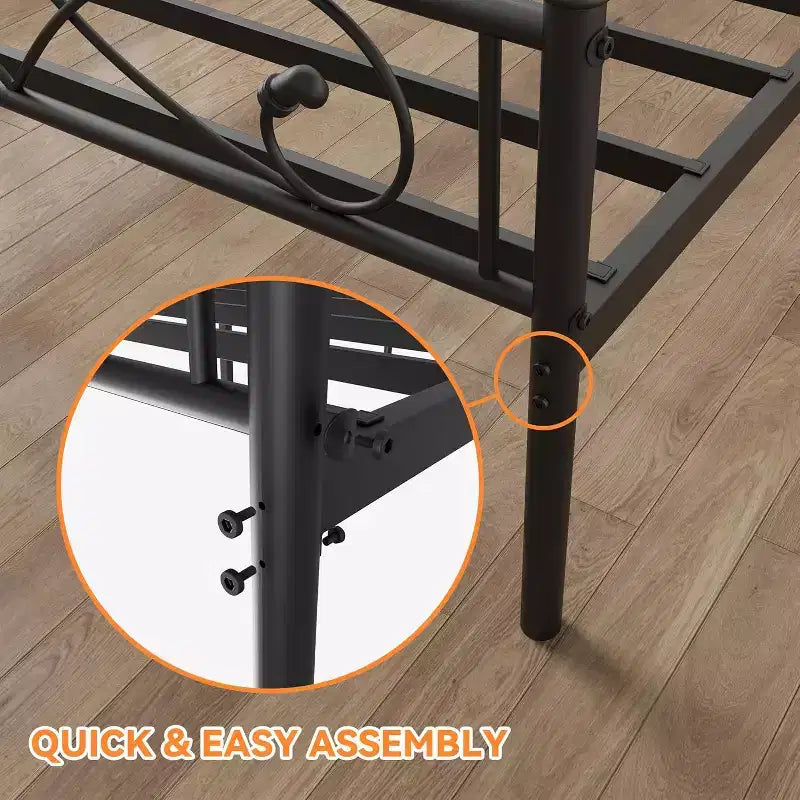 Twin Metal Platform Bed Frame with Headboard & Footboard, Underbed Storage, No Box Spring Needed, Easy Assembly, Black