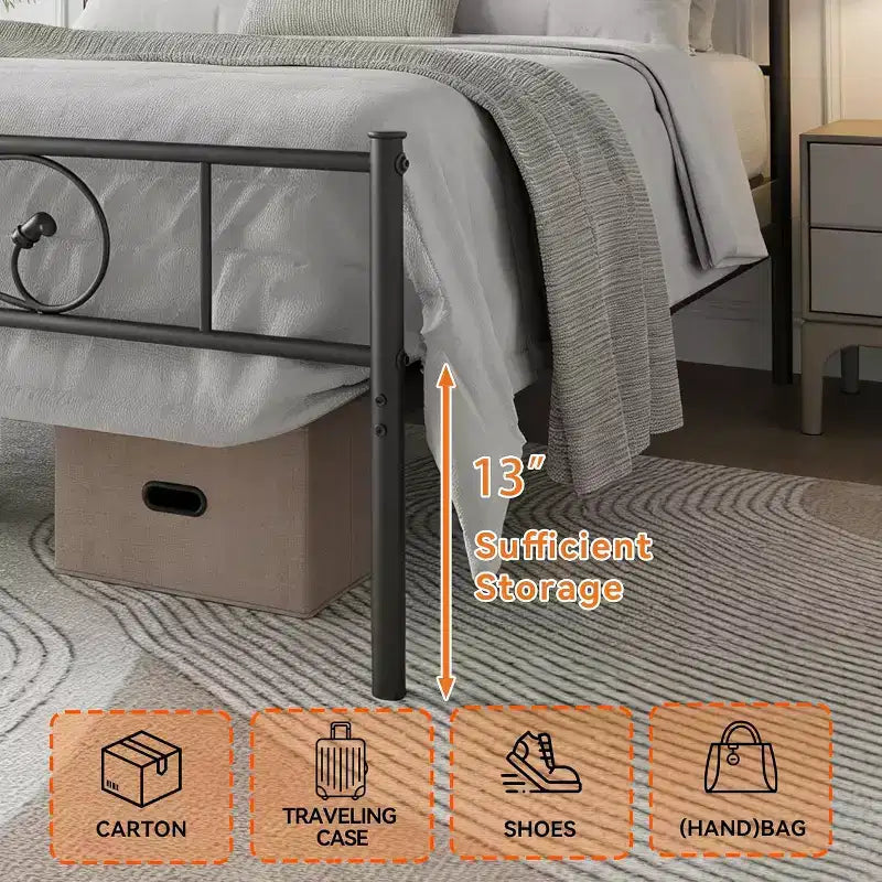 Twin Metal Platform Bed Frame with Headboard & Footboard, Underbed Storage, No Box Spring Needed, Easy Assembly, Black