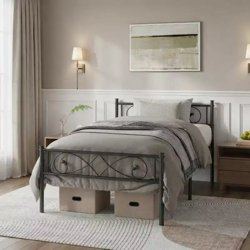Twin Metal Platform Bed Frame with Headboard & Footboard, Underbed Storage, No Box Spring Needed, Easy Assembly, Black