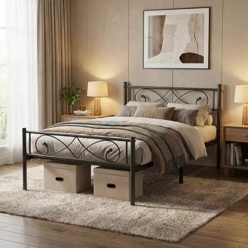 Twin Metal Platform Bed Frame with Headboard & Footboard, Underbed Storage, No Box Spring Needed, Easy Assembly, Black