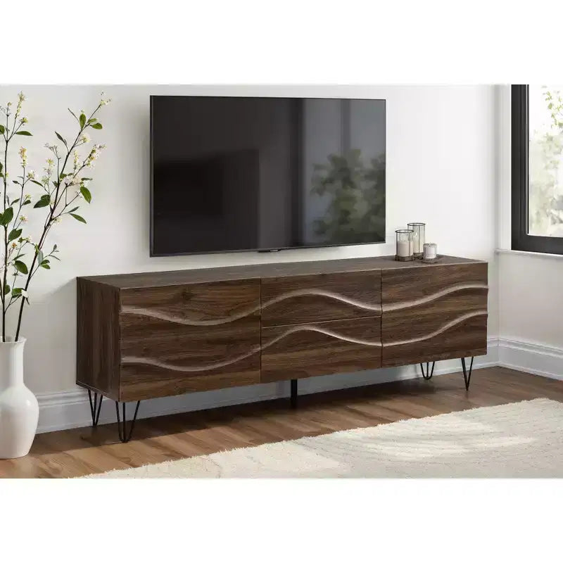 JVNOXK 72 Inch Mid Century Modern TV Stand Console, Dark Brown Laminate Media Entertainment Center with Storage Drawers & Cabinets