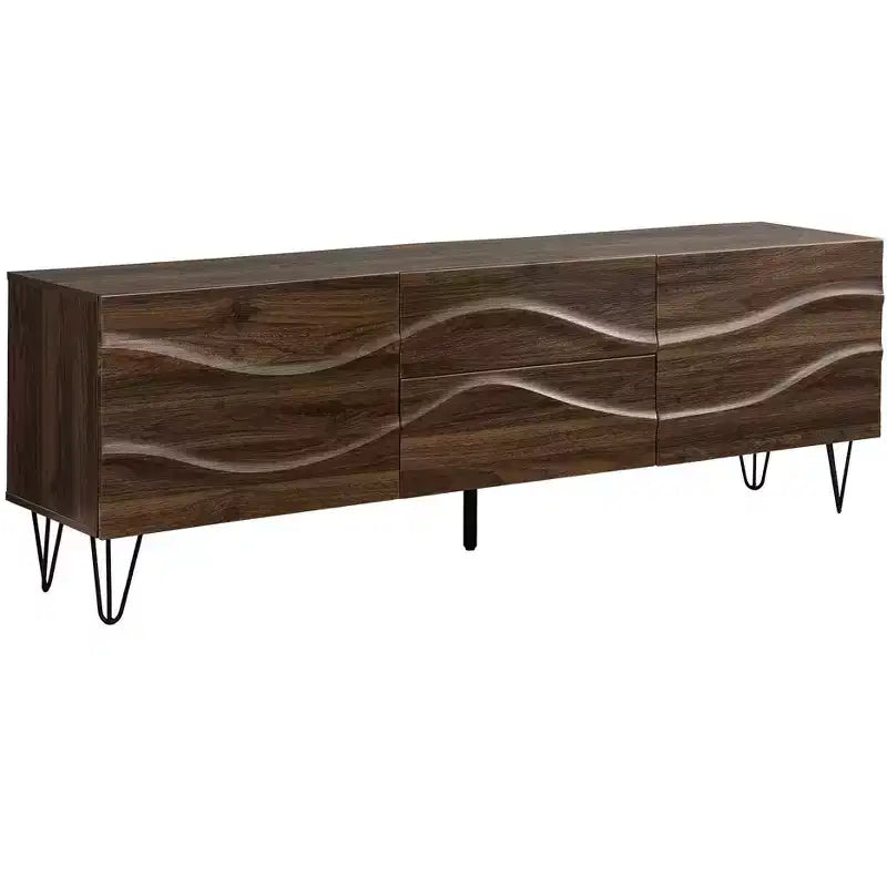 JVNOXK 72 Inch Mid Century Modern TV Stand Console, Dark Brown Laminate Media Entertainment Center with Storage Drawers & Cabinets