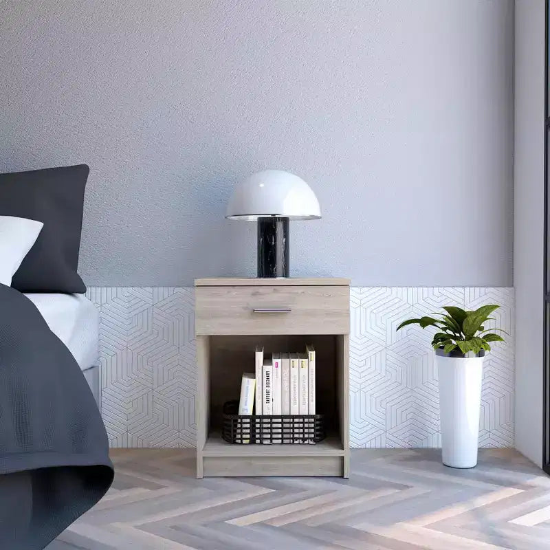 With a clean modern design, this Nightstand 21H, One Drawer, Low Shelf, Superior Top, Light Gray provides practical storage and a sturdy.