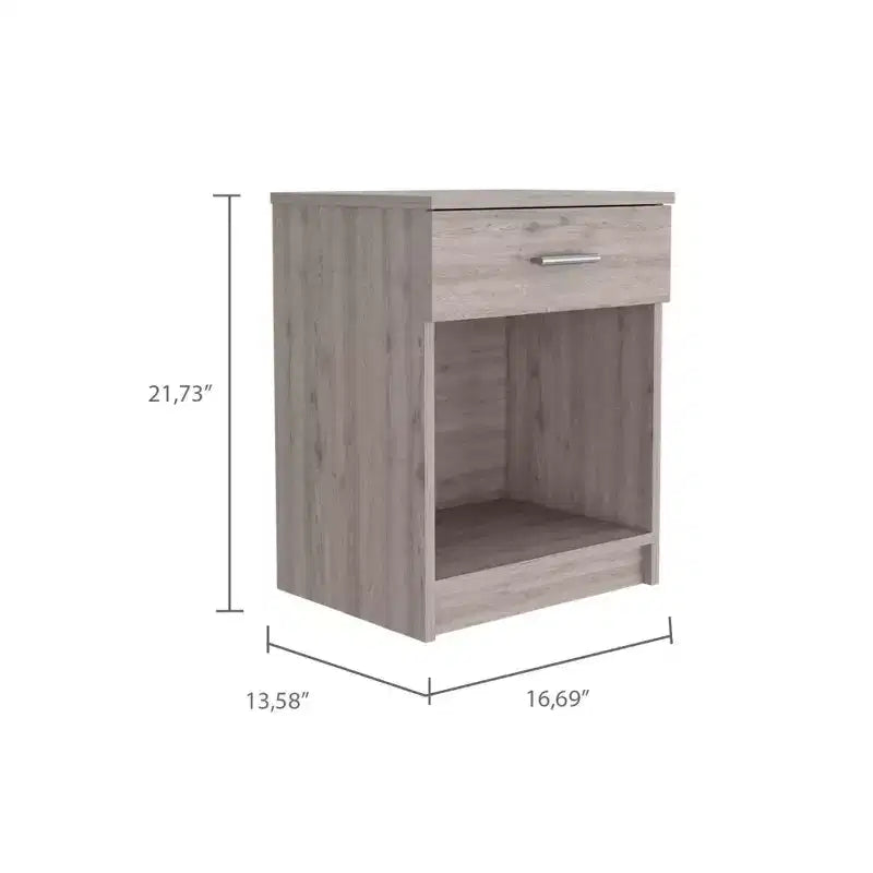 With a clean modern design, this Nightstand 21H, One Drawer, Low Shelf, Superior Top, Light Gray provides practical storage and a sturdy.
