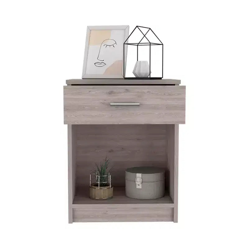 With a clean modern design, this Nightstand 21H, One Drawer, Low Shelf, Superior Top, Light Gray provides practical storage and a sturdy.