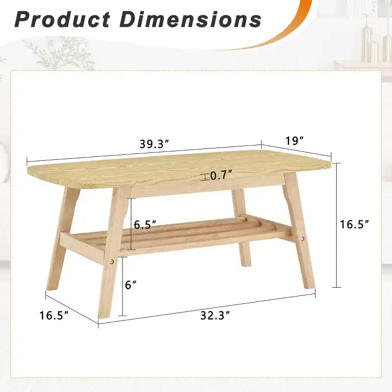 2-Tier Solid Wood Coffee Table, Large Storage Wooden Center Table for Living Room, Apartment, Office Use-Panipeachy