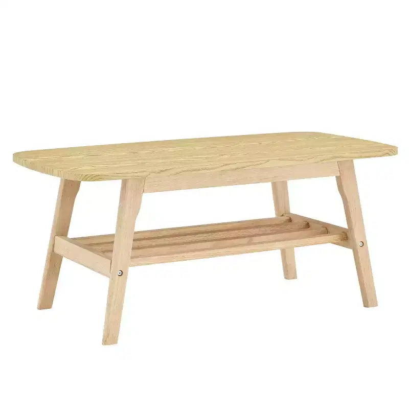 2-Tier Solid Wood Coffee Table, Large Storage Wooden Center Table for Living Room, Apartment, Office Use-Panipeachy