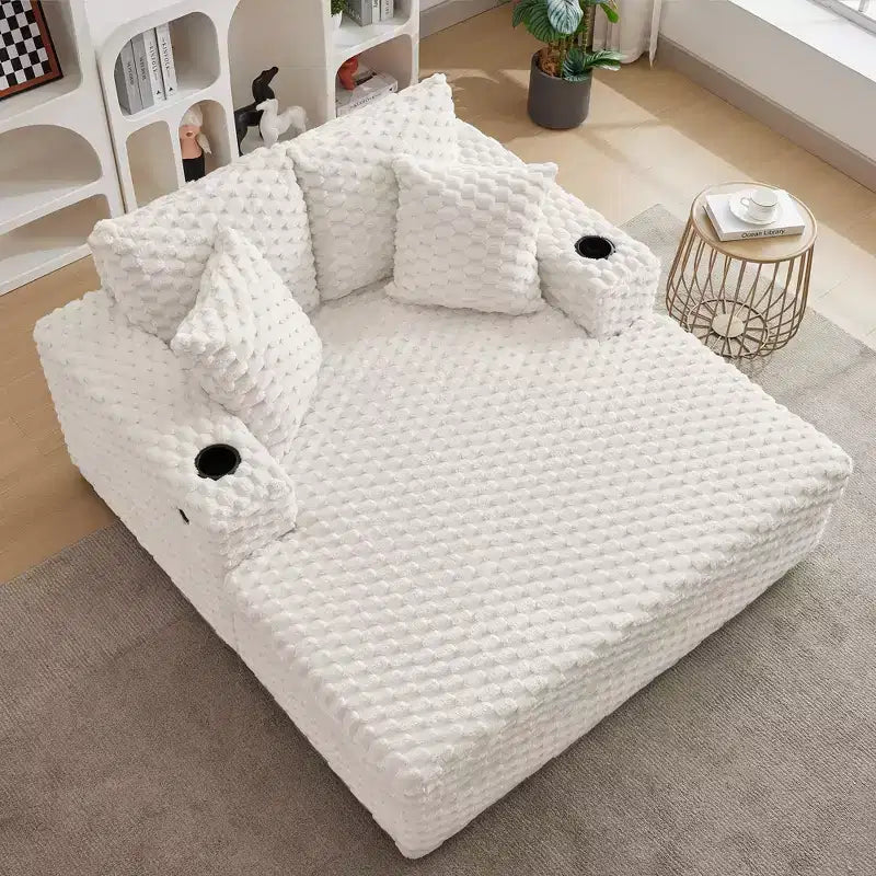 Oversized Chaise Lounge Chair, 60 Inch Upholstered Sofa Bed with Armrests and Throw Pillows, Cozy Reading Sleeper Chair for Living Room Bedroom