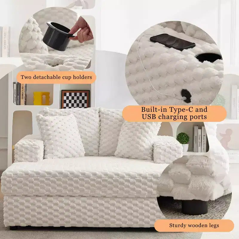 Oversized Chaise Lounge Chair, 60 Inch Upholstered Sofa Bed with Armrests and Throw Pillows, Cozy Reading Sleeper Chair for Living Room Bedroom