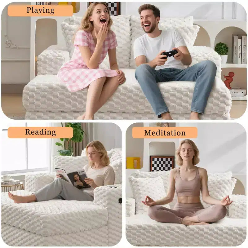 Oversized Chaise Lounge Chair, 60 Inch Upholstered Sofa Bed with Armrests and Throw Pillows, Cozy Reading Sleeper Chair for Living Room Bedroom
