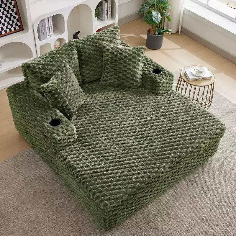 Oversized Chaise Lounge Chair, 60 Inch Upholstered Sofa Bed with Armrests and Throw Pillows, Cozy Reading Sleeper Chair for Living Room Bedroom